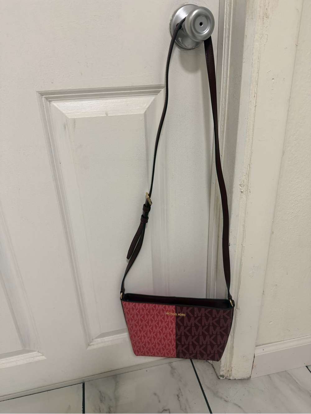 Michael Kors Two-Tone Pink & Burgundy Signature Crossbody